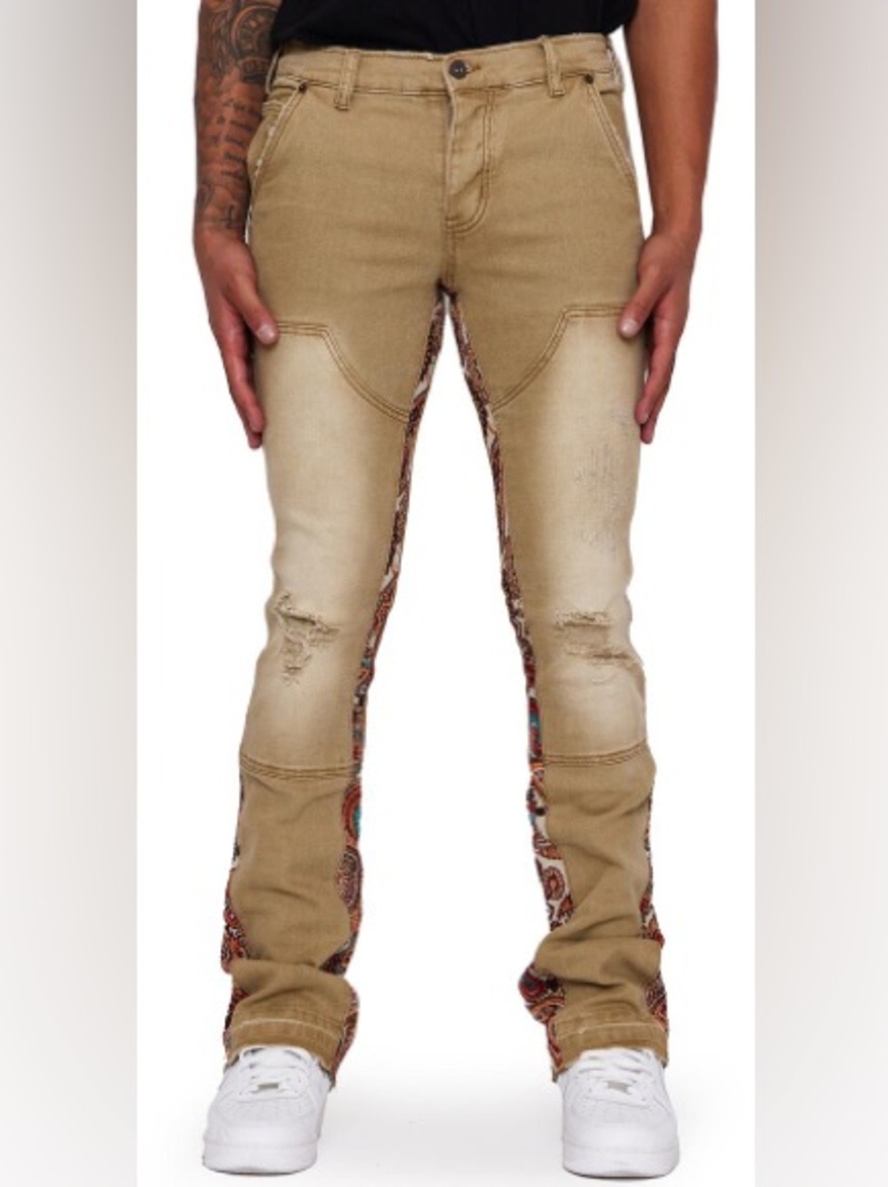 Valabasas Alpha Denim Khaki Jacquard Paisley Flare Jeans Men’s 29